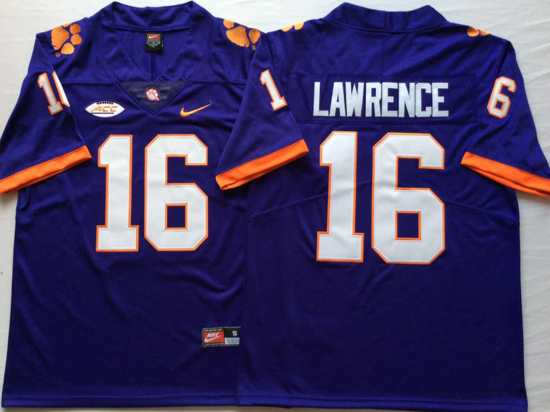 NCAA Men Clemson Tigers Purple #16 LAWRENCE